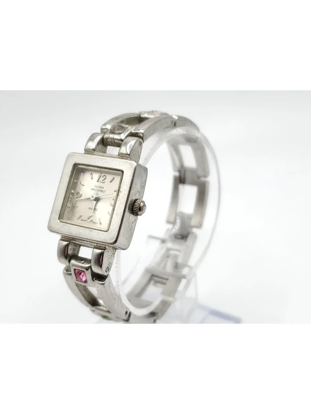 Gloria Vanderbilt Quartz Watch Womens New Battery Silver Tone Square 19mm